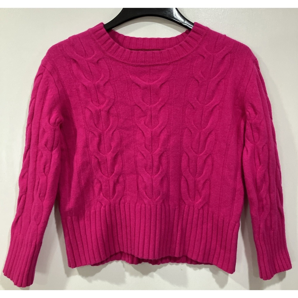 Banana Republic Cable Knit‎ Sweater Fuchsia Pink Pullover Medium Merino Wool